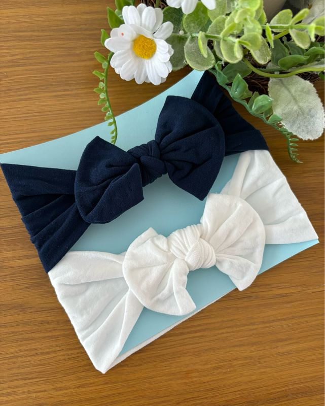 Navy and White Nylon Knot Bow Baby Headbands