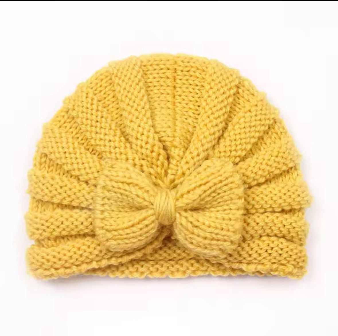 Mustard Yellow Baby Bow Knitted Hat