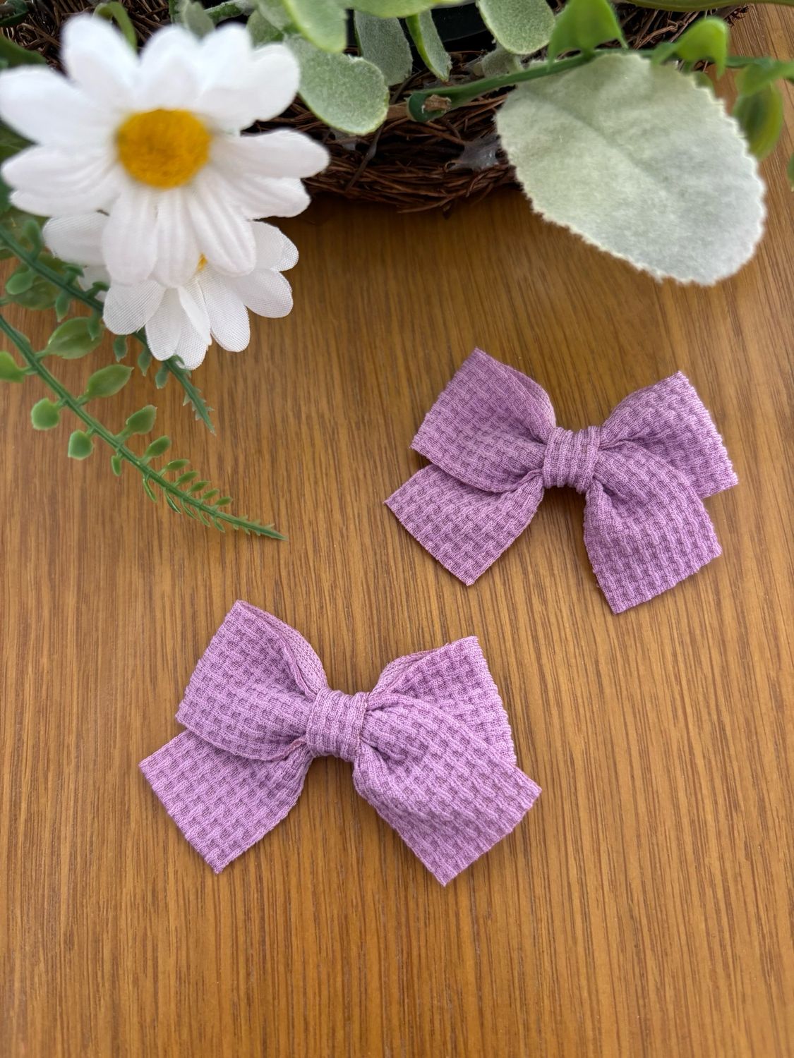 Purple Set of Waffle Bow Hair Clips