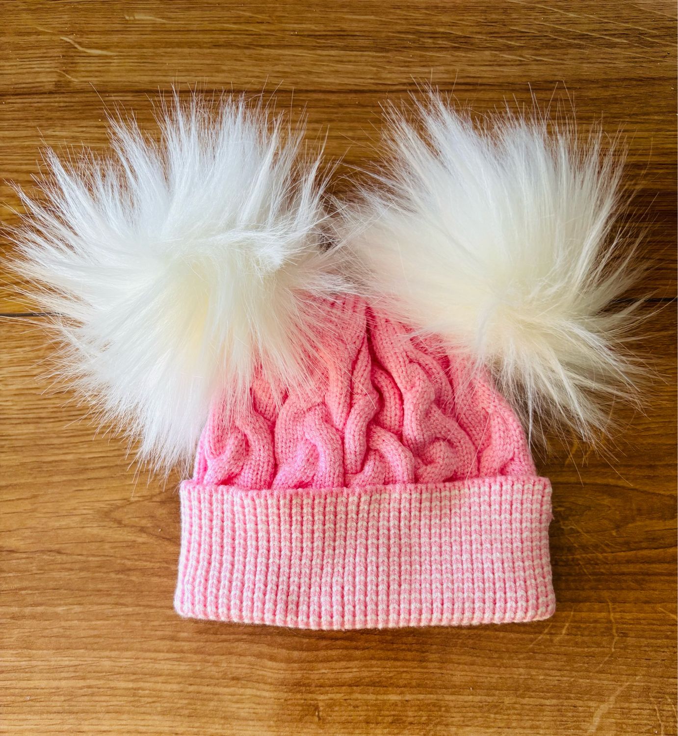 Pink and White Fluffy Pom Pom Baby Hat