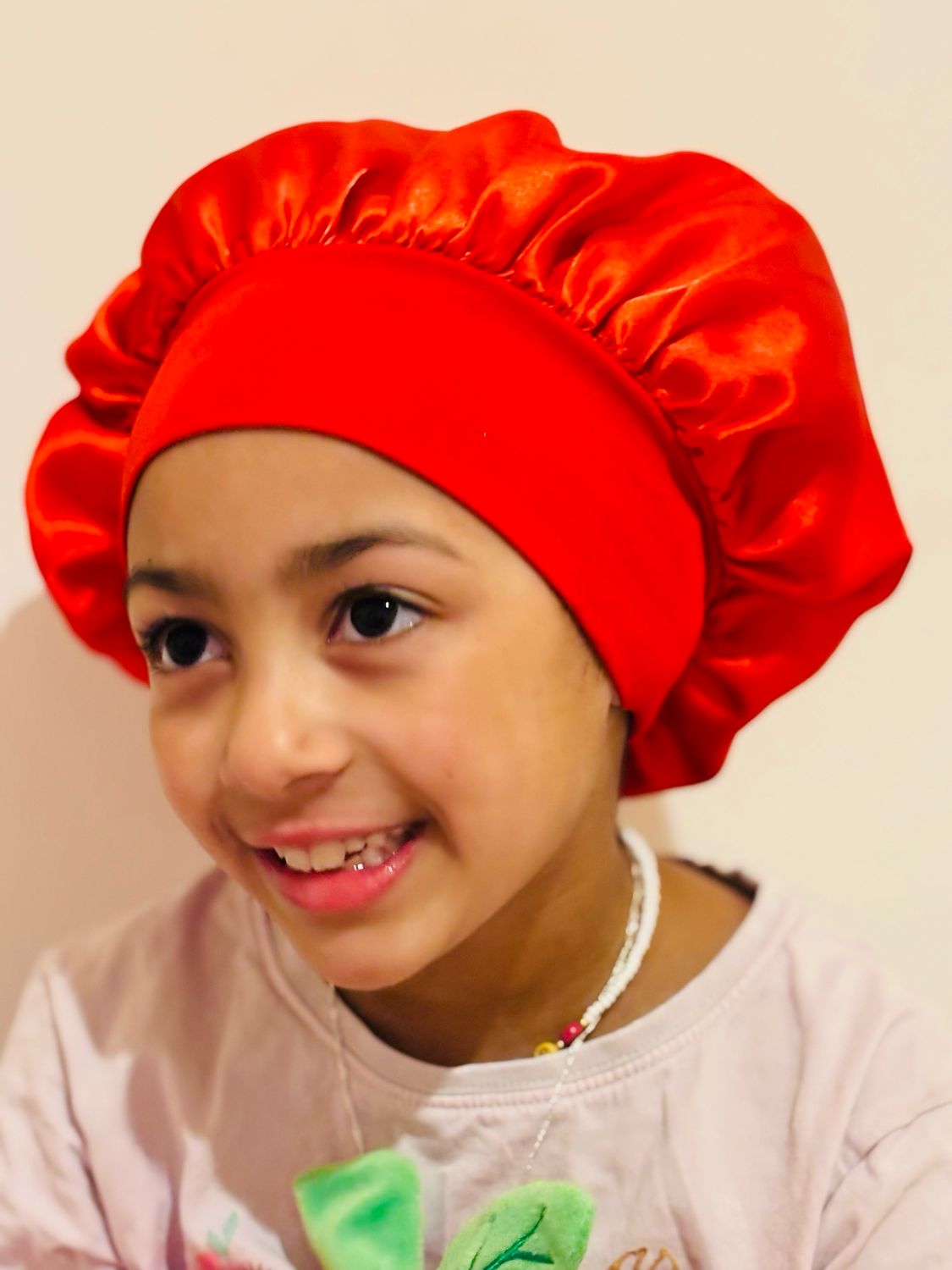 Kids Red Satin Night Sleep Cap / Bonnet