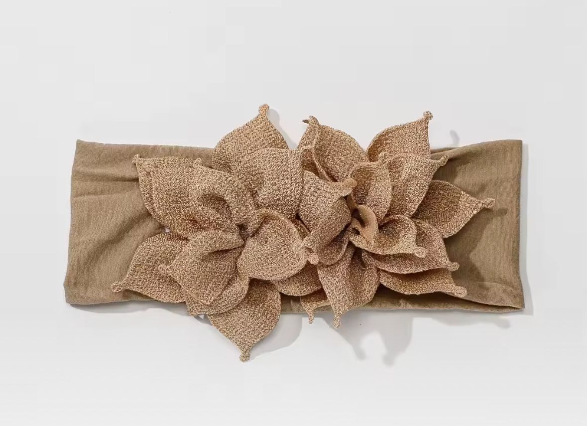 Brown Double Flower Stretch Baby Headband