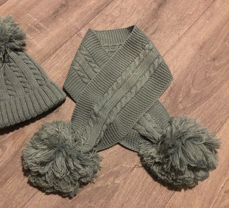 Sage Green Pom Pom Scarf 