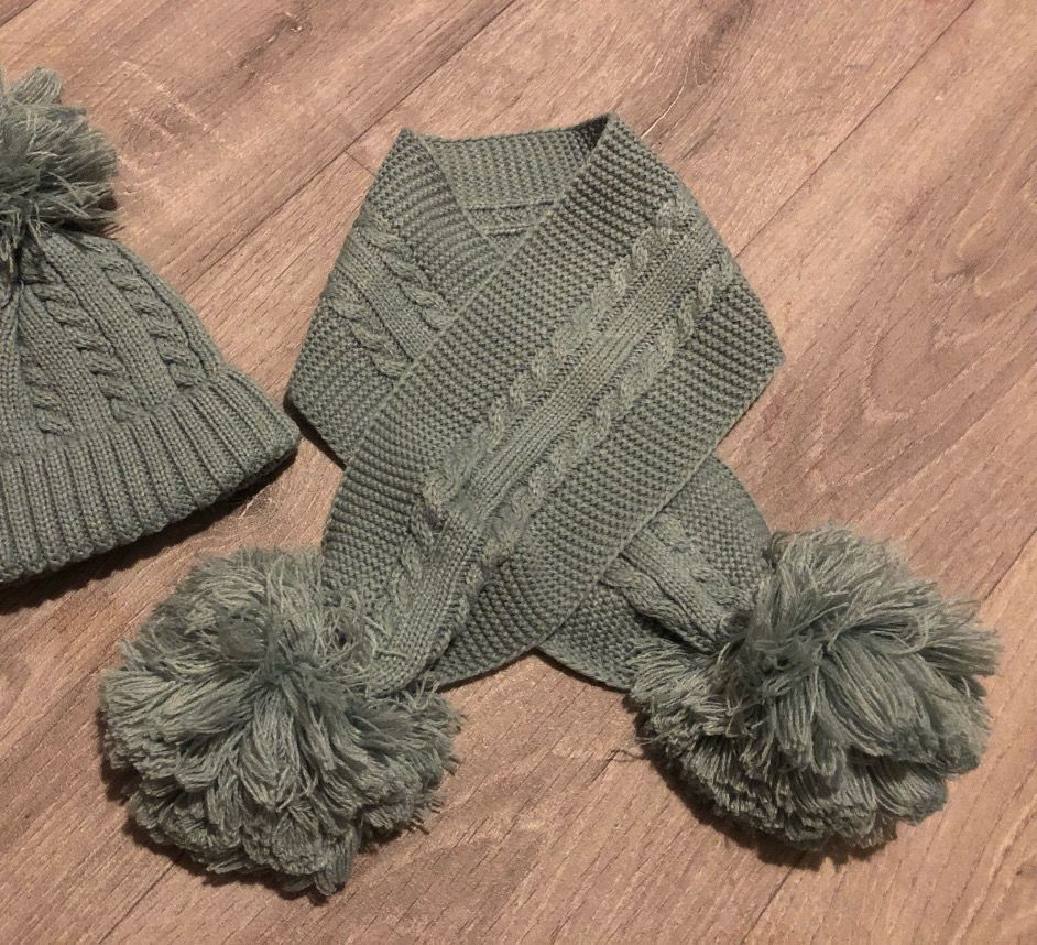 Sage Green Pom Pom Scarf 