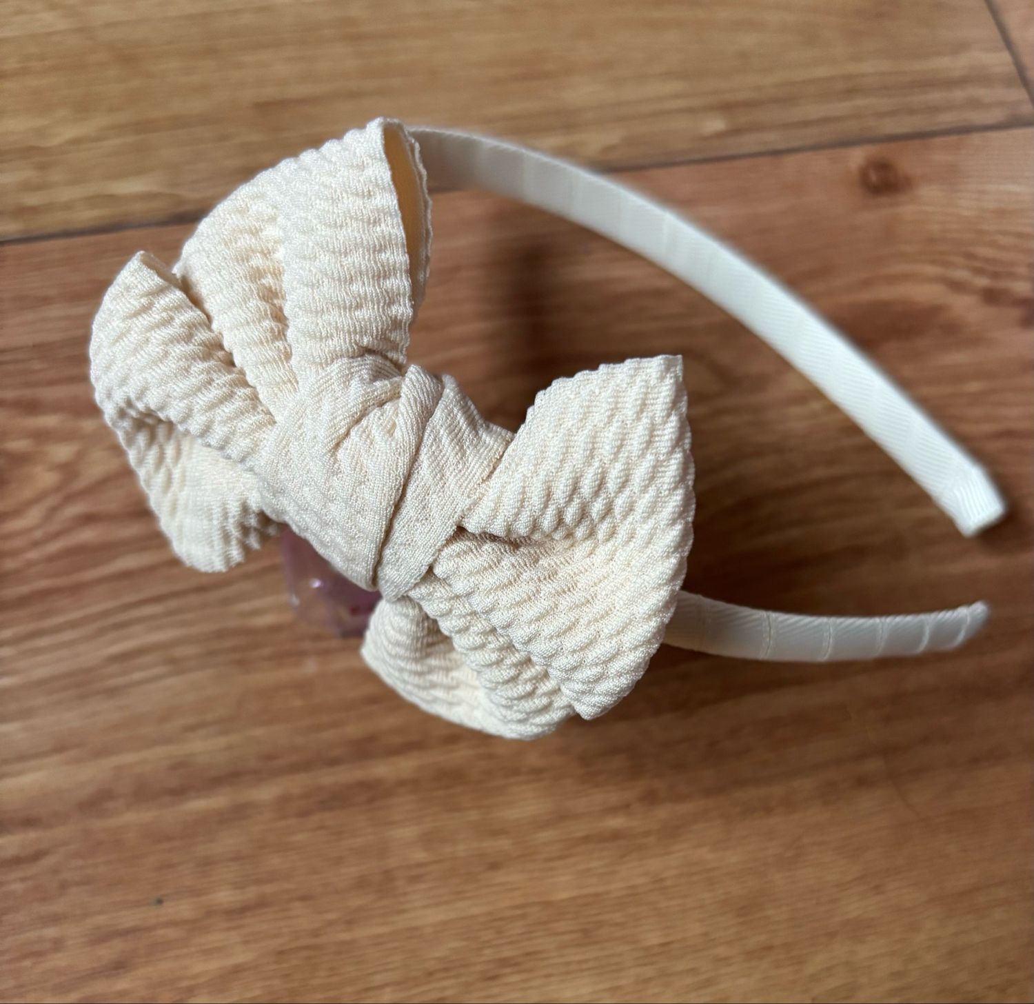 Beige Waffle Bow Kids Hairband