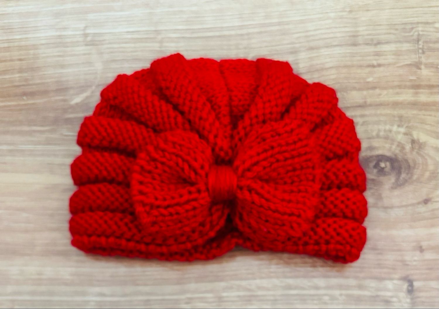 Red Knitted Baby Bow Hat