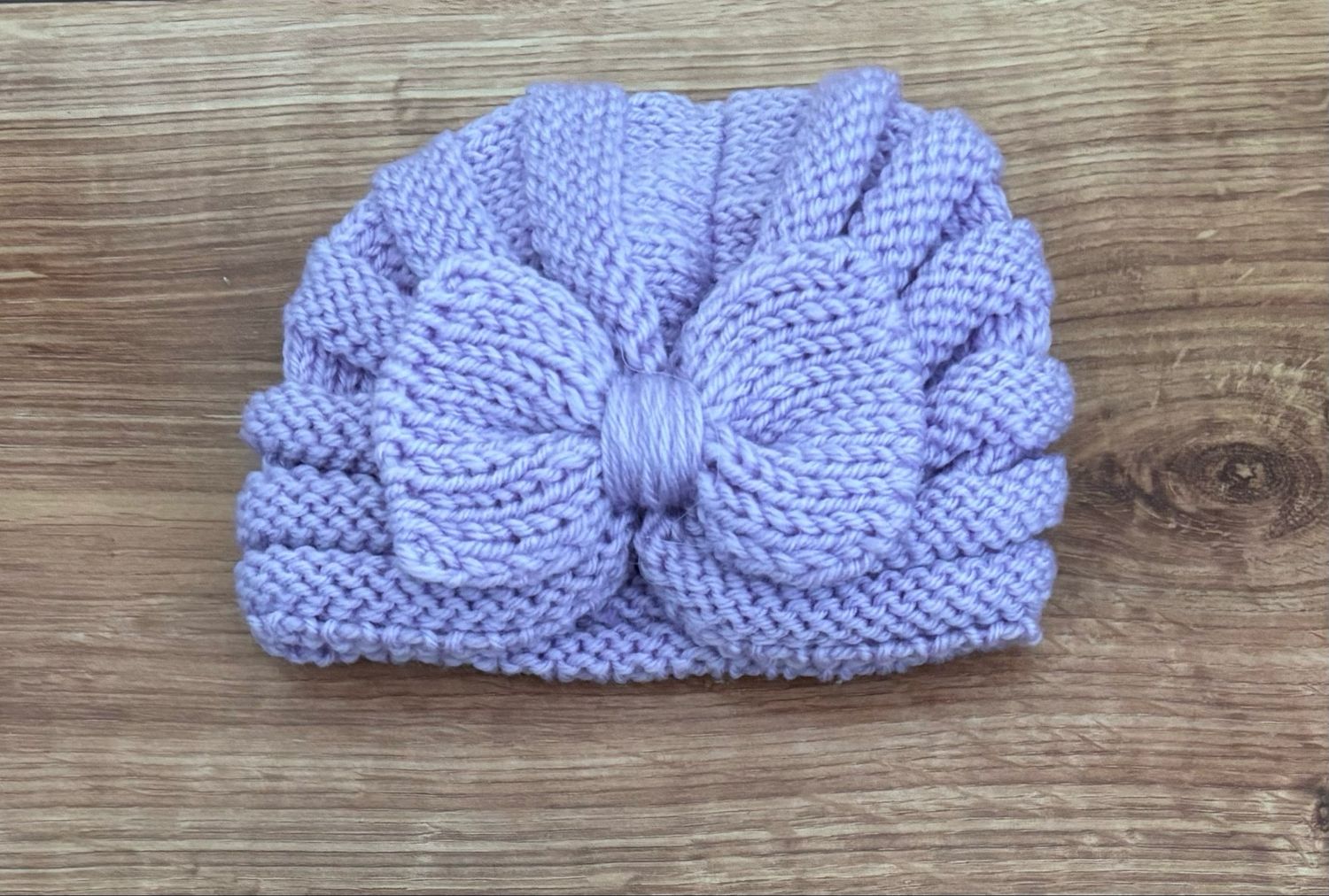 Purple Knitted Baby Bow Hat