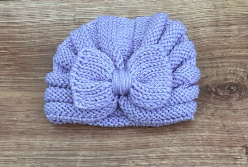 Purple Knitted Baby Bow Hat
