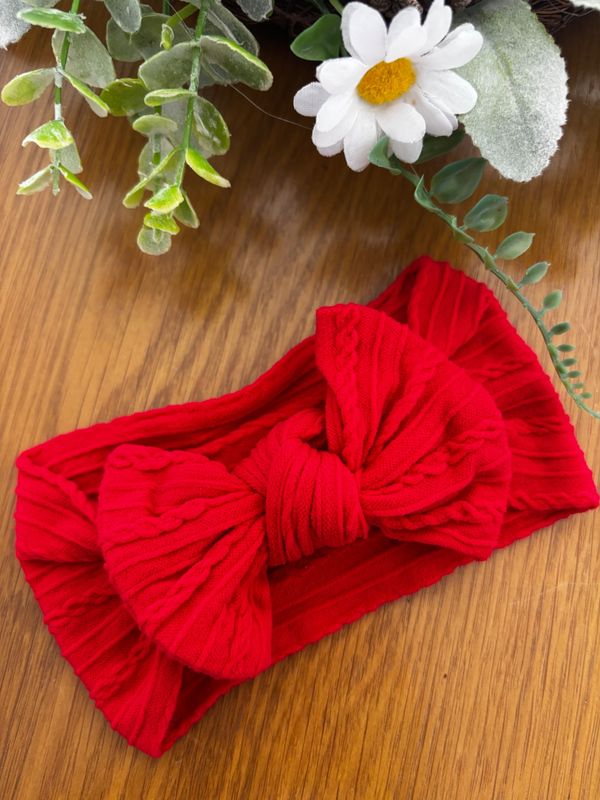 Red Twisted Cable Knot Bow Baby Headband Design