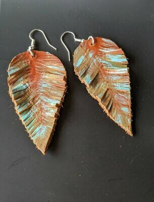 Turquoise Painted Feather Earrings