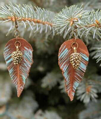 Pine Cone Feather Earrings