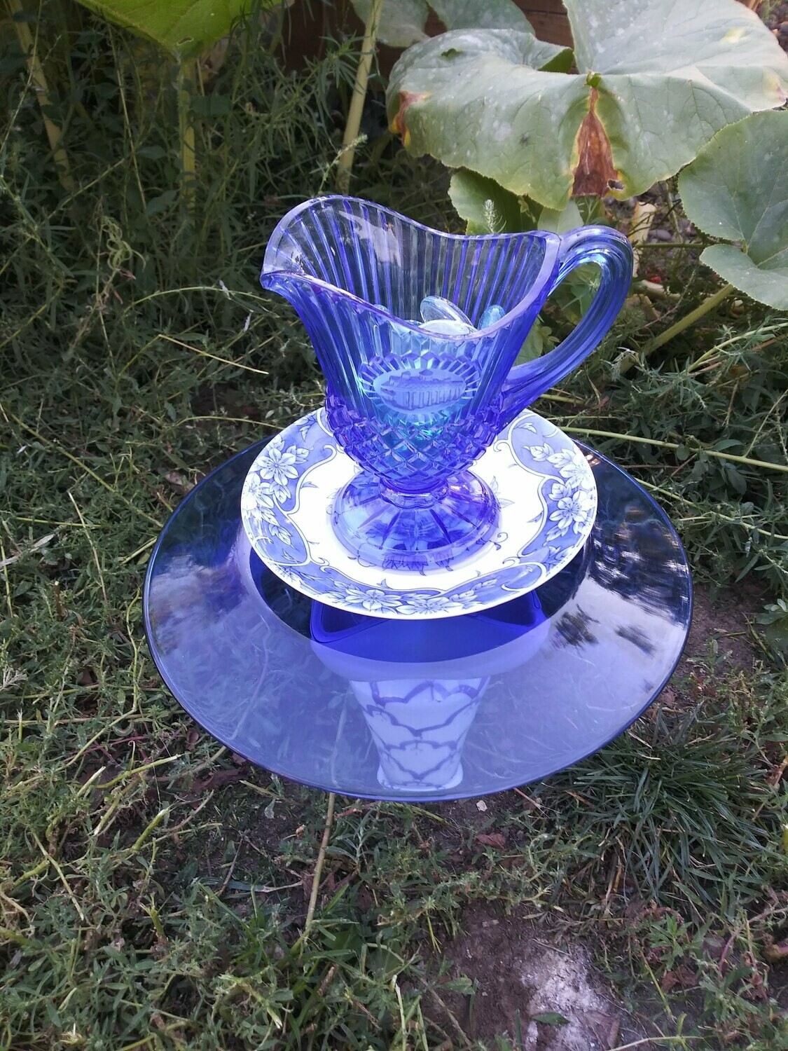 Blue pitcher umbrella water/feeder