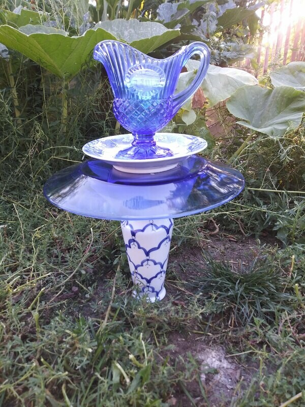 Blue pitcher umbrella water/feeder