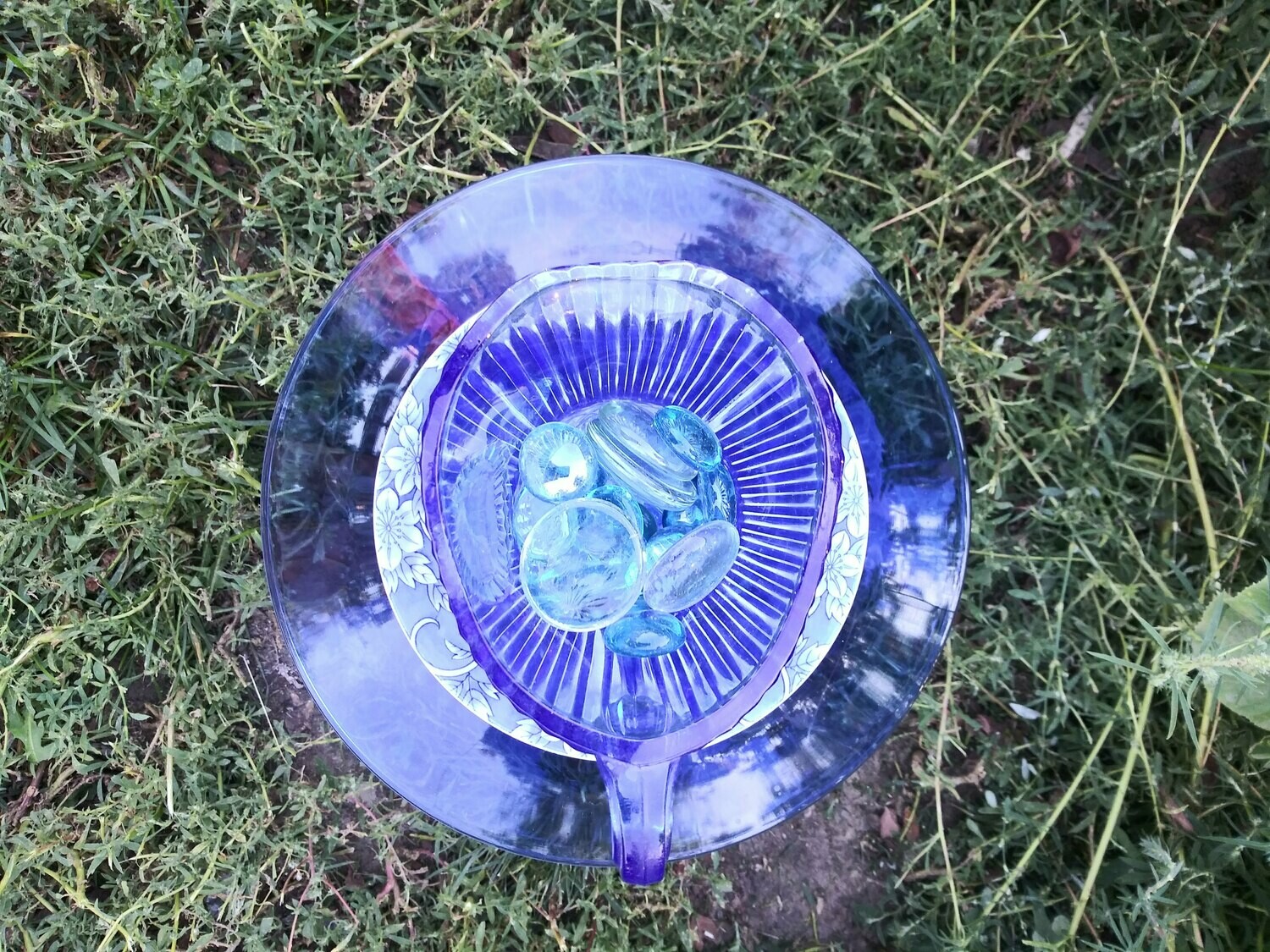 Blue pitcher umbrella water/feeder