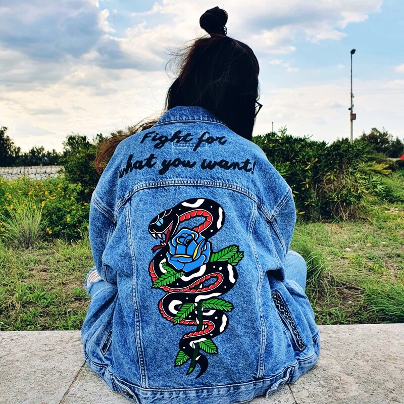 Giacca di jeans Fight for what you want! Unisex - Blu medio lavaggio acido