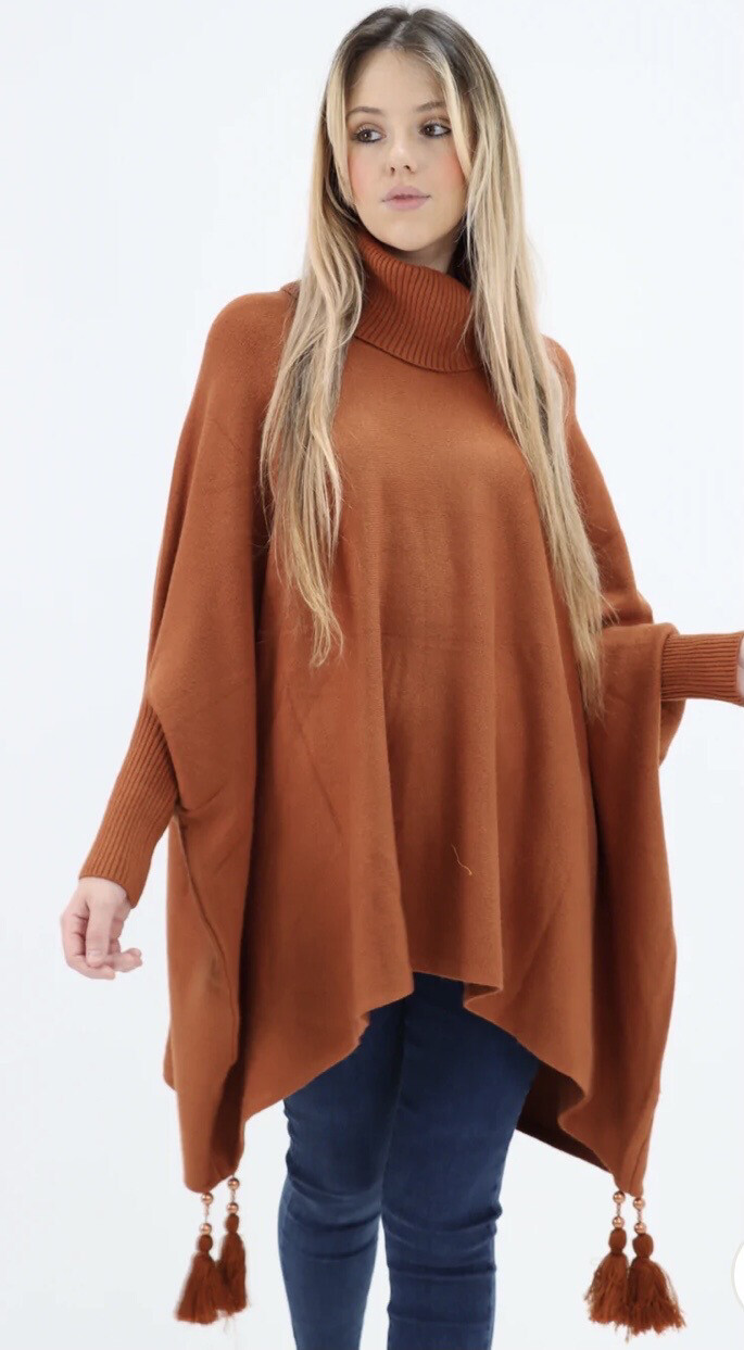 Cowl  Neck Poncho Top Rust