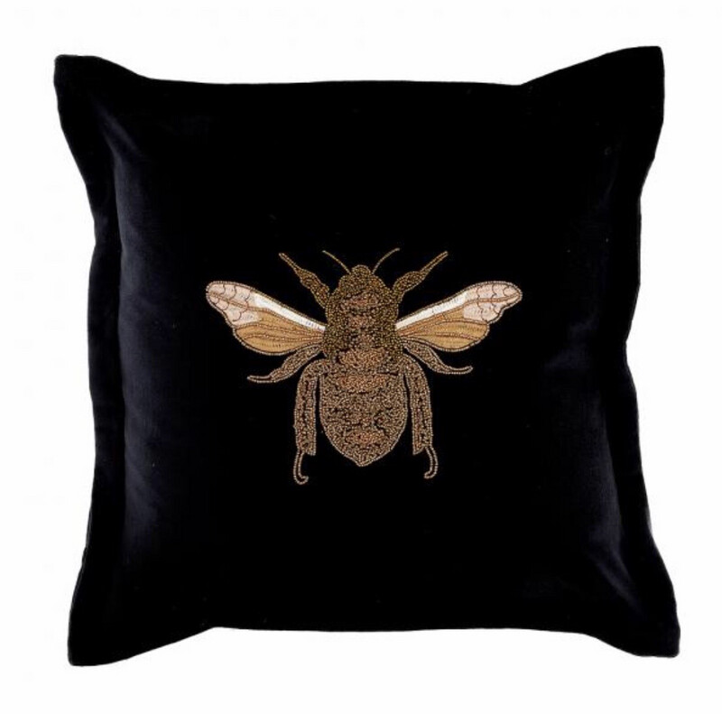 Voyage Layla Black Velvet Bee Cushion