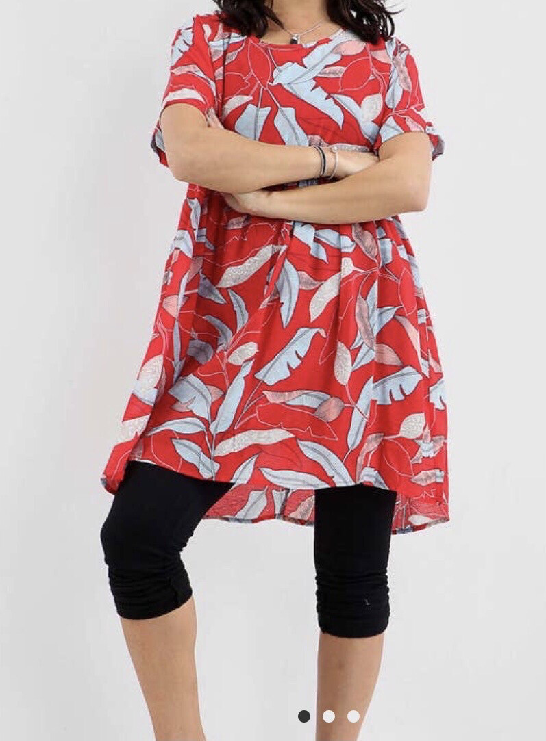 Tunic Blouse With Colourful Leaves L/XL