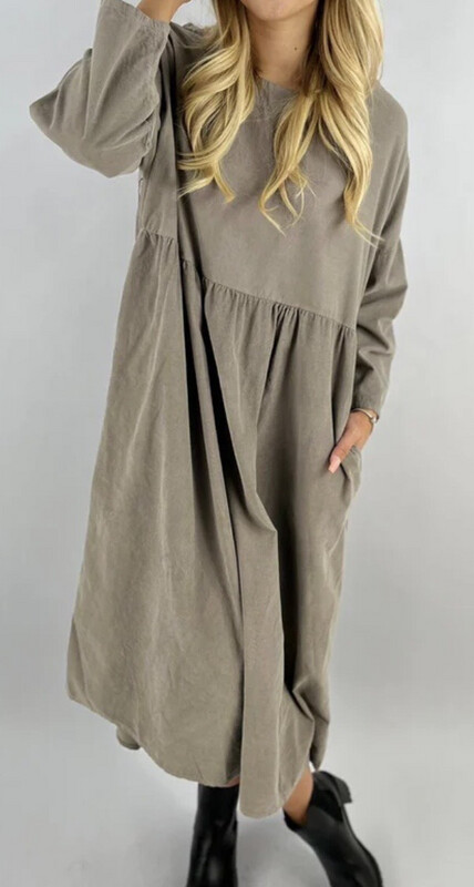 Italian Fine Corduroy Smock Dress Lagenlook ( Mocha )