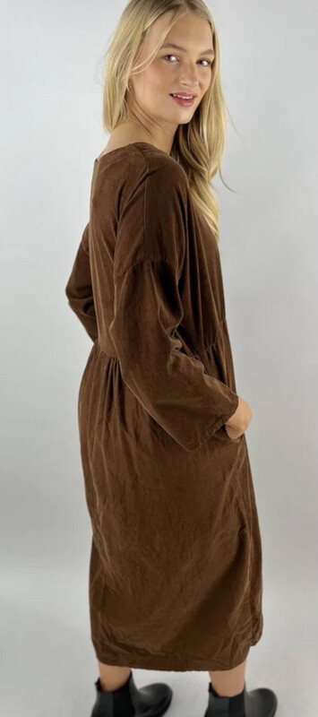 Italian Fine Corduroy Smock Dress( Chocolate)