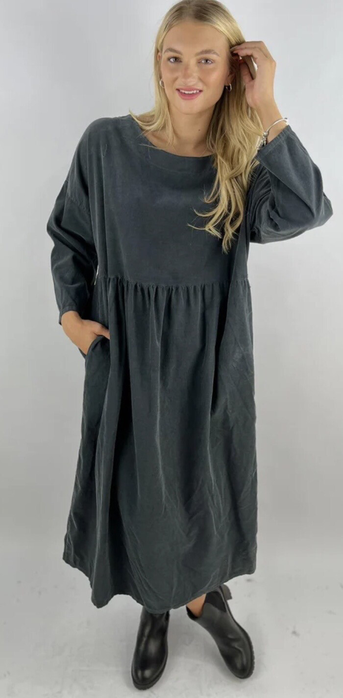 Italian Fine Cord Dress ( Charcoal)