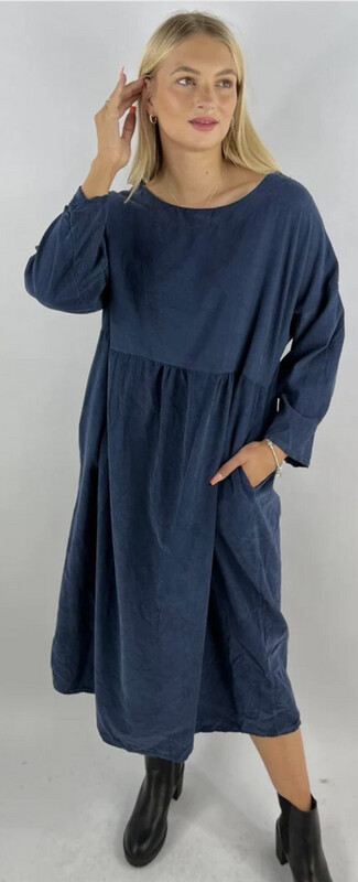 Italian Fine Cord Dress ( Navy
