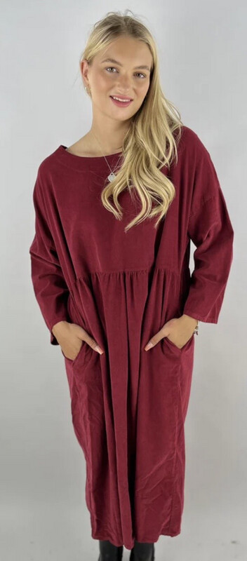 Italian Fine Cord Dress ( Wine)