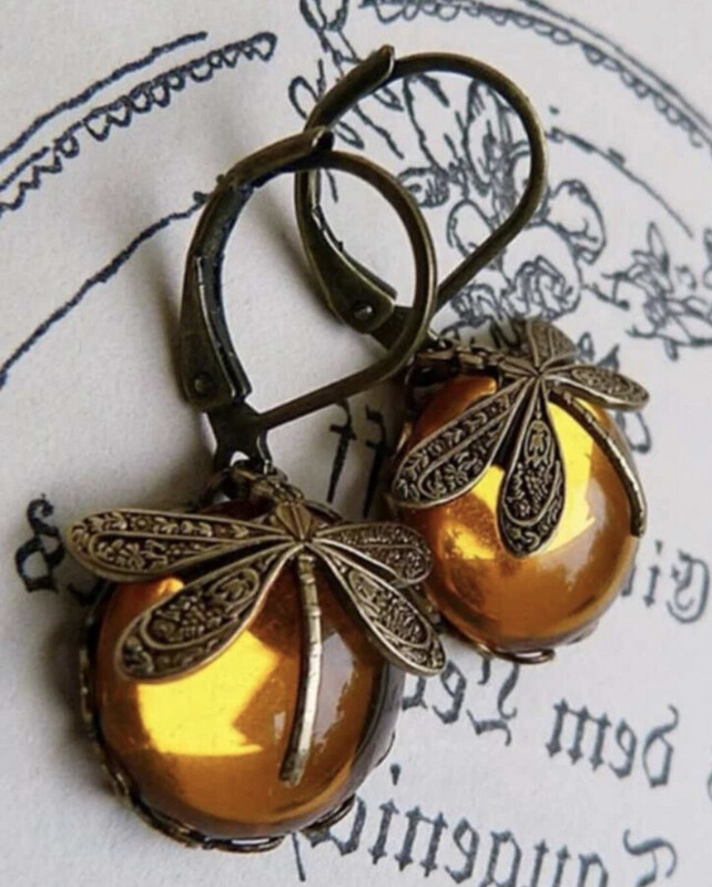 Vintage Inspired Moonstone Earrings ( Green / Mustard Colour)