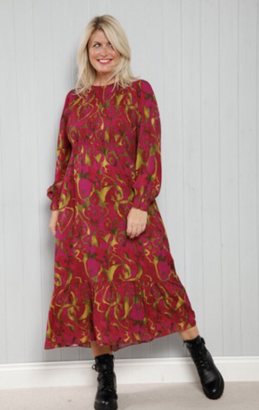 Baroque Dress In Raspberry And Lime