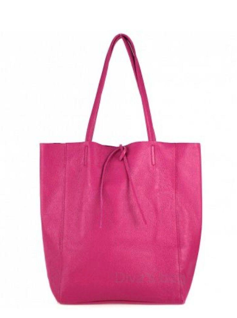 (Fuchsia) Butter Soft Genuine Leather Tote Bag