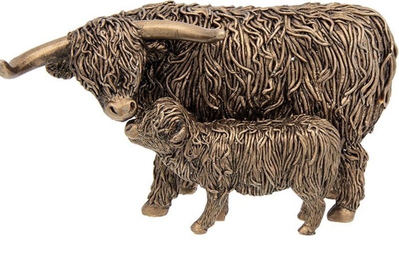 Bronze Highland Cow And Calf