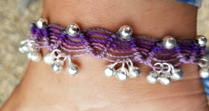 Purple ombre anklet with silver or bronze bells