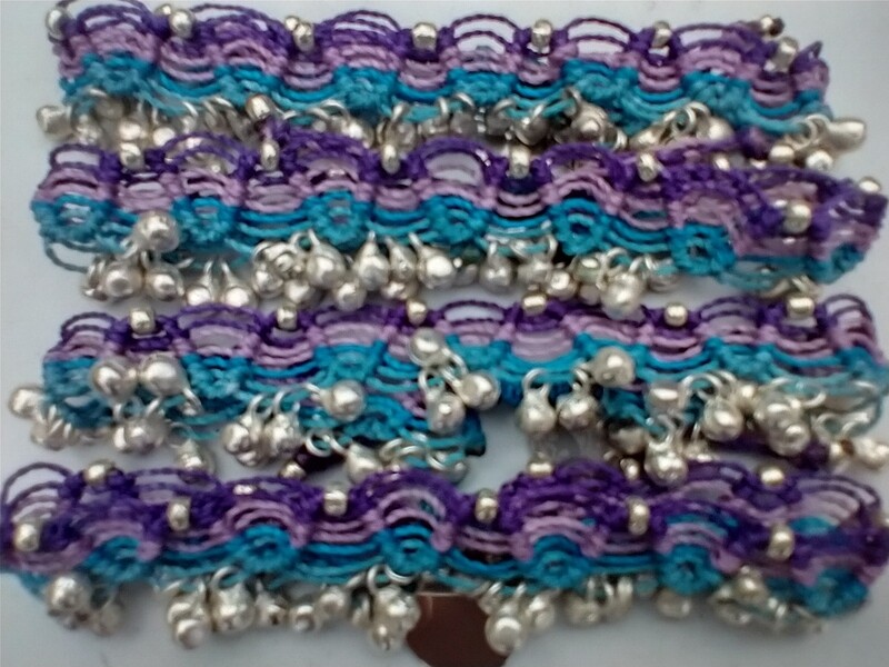 Anklet purple and turquoise with bells
