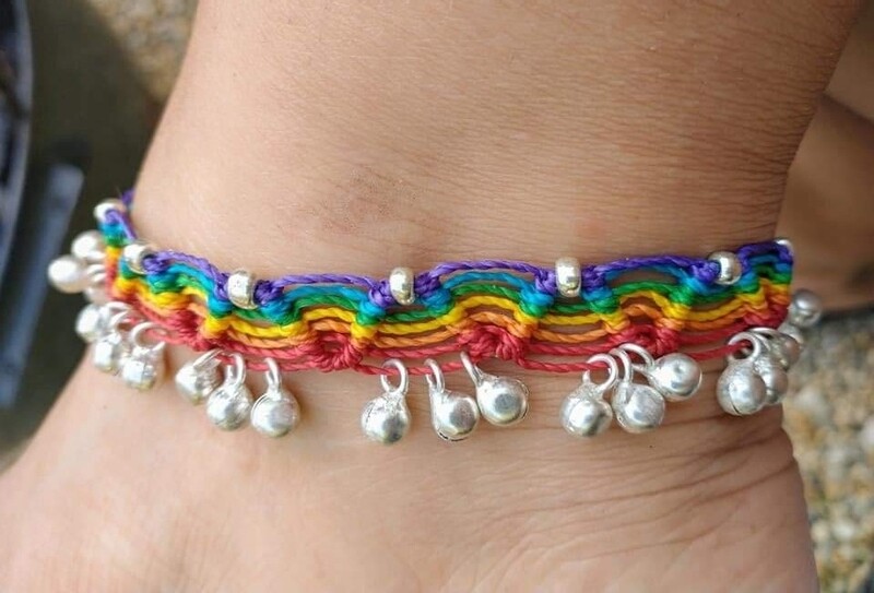 Rainbow anklet with silver bells