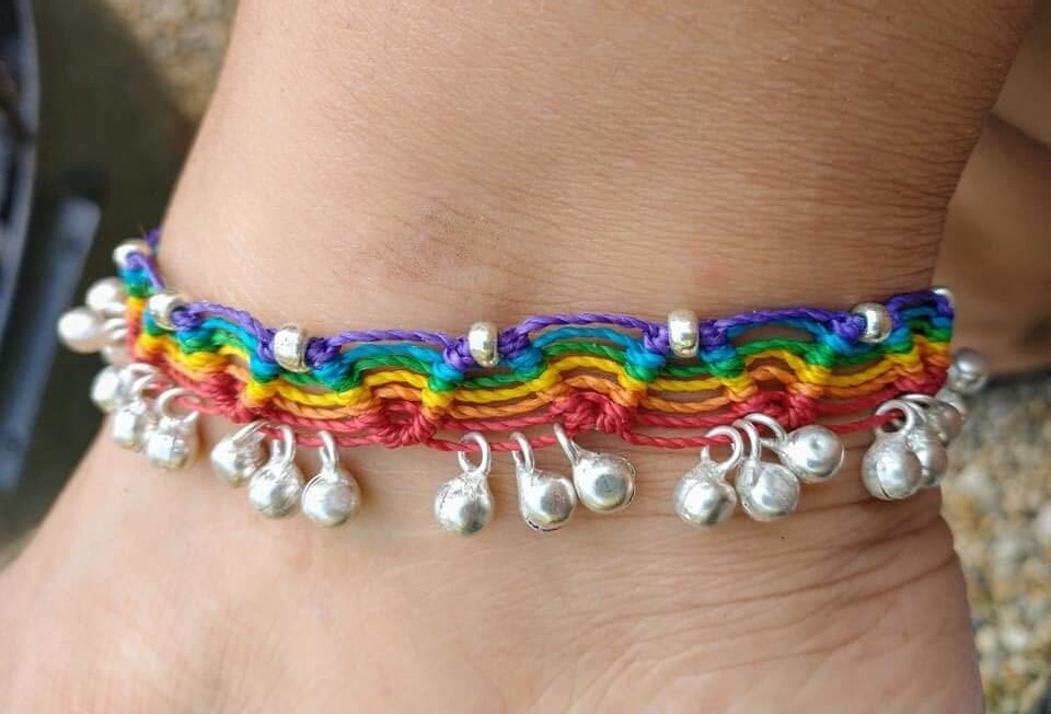 Rainbow anklet with silver bells