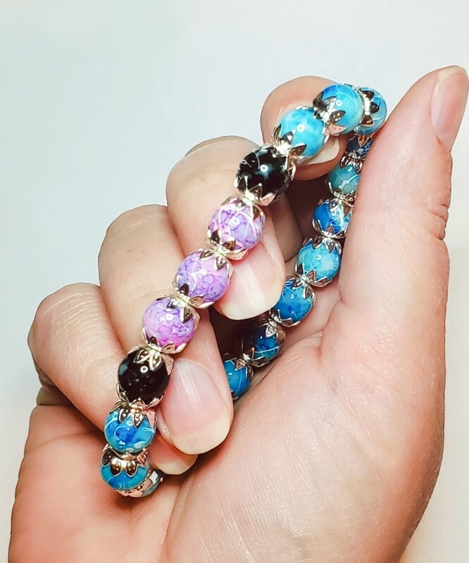 Blue pink black and silver bracelet