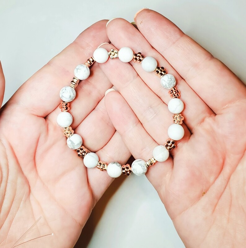 Matte white Bracelet with rose gold spacers