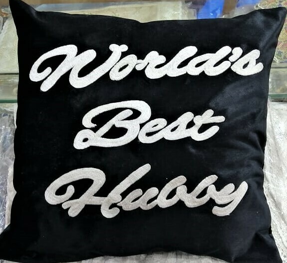 Embroidered (World&#39;s best hubby) velvet cushion cover