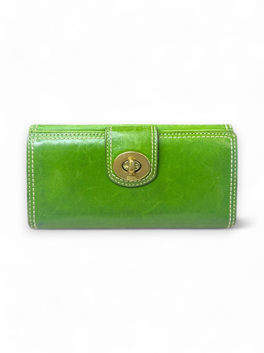 Coach Vintage Y2K Green Leather Bifold TurnLock Wallet