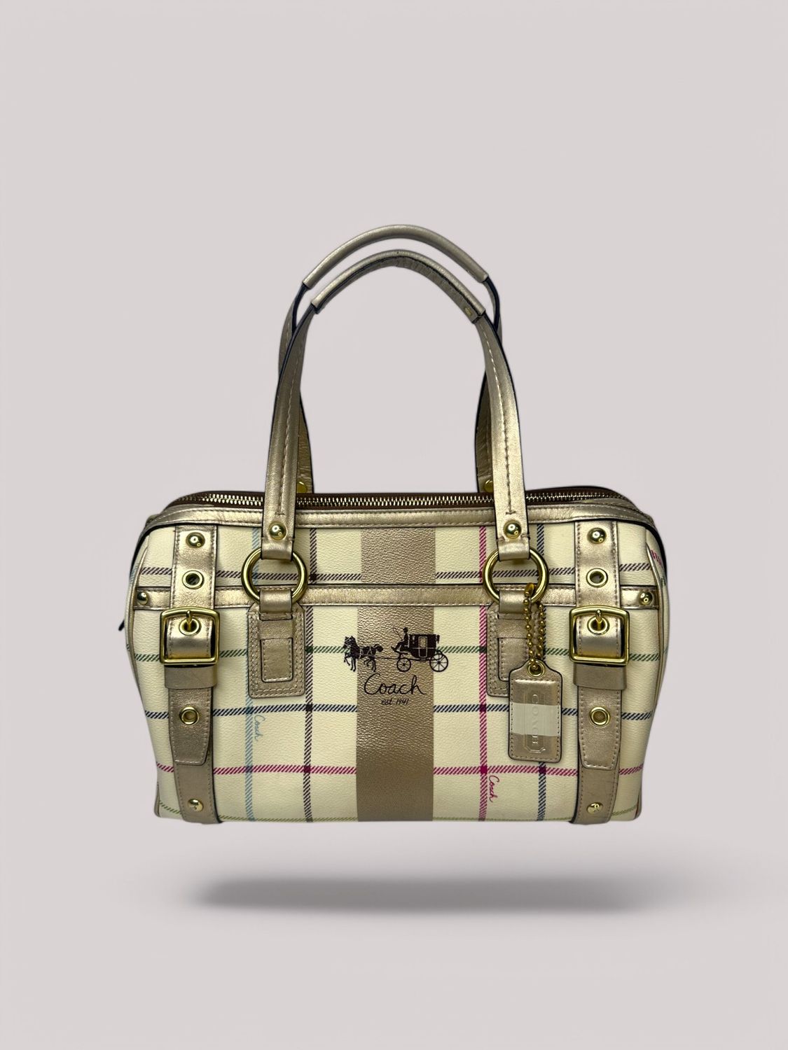 Coach Peyton Tattersall Multicolor Plaid Satchel Handbag