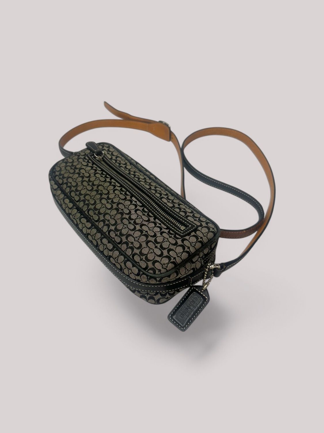 Coach Mini Signature Black Jacquard Leather Crossbody Shoulder Bag