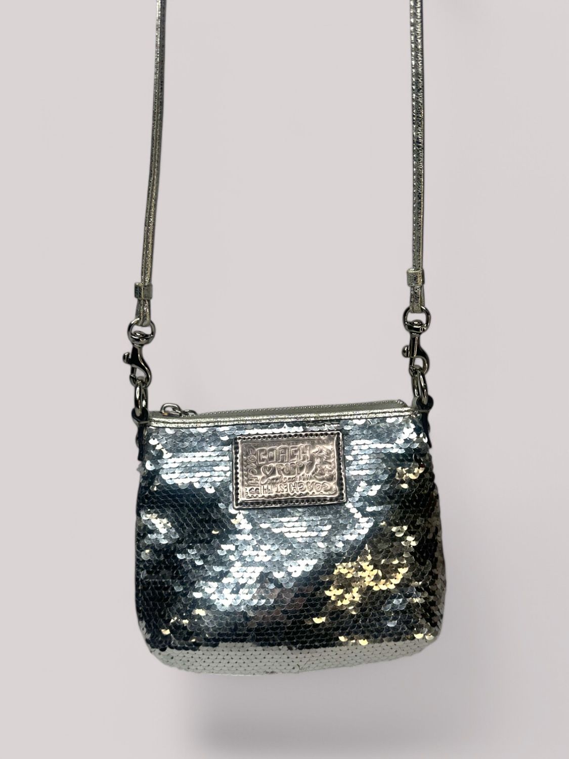 Coach Poppy Small Silver Sequin Crossbody Bag