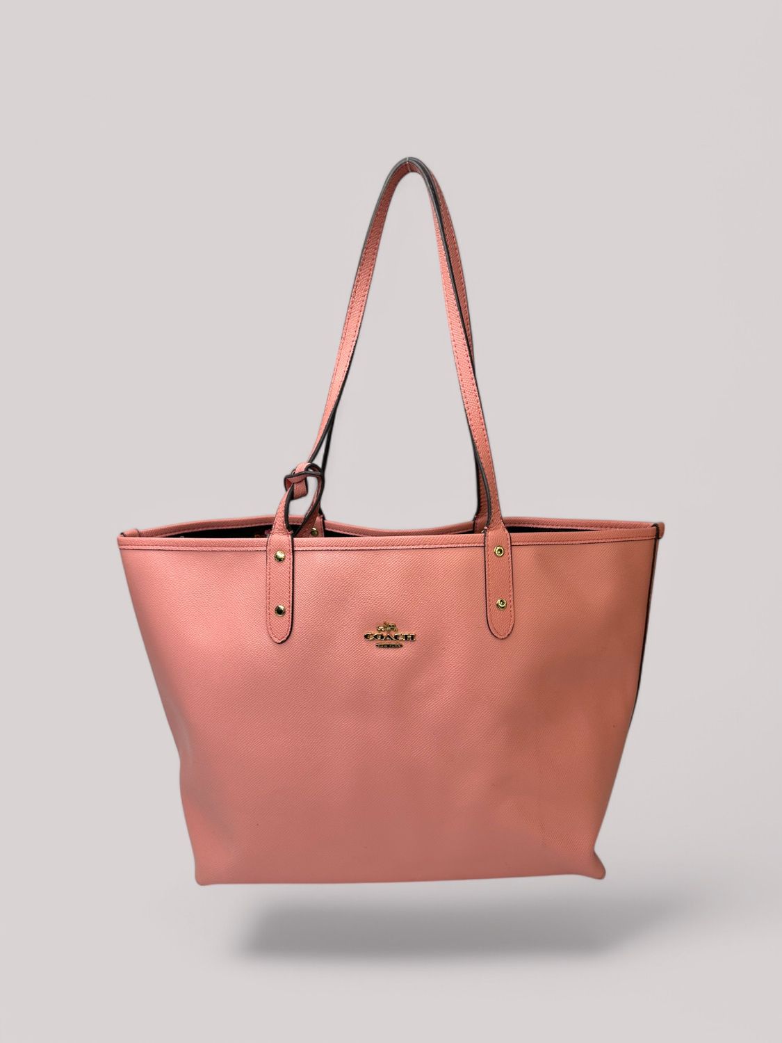 Coach Pink Leather Town Tote With Clutch Attachment