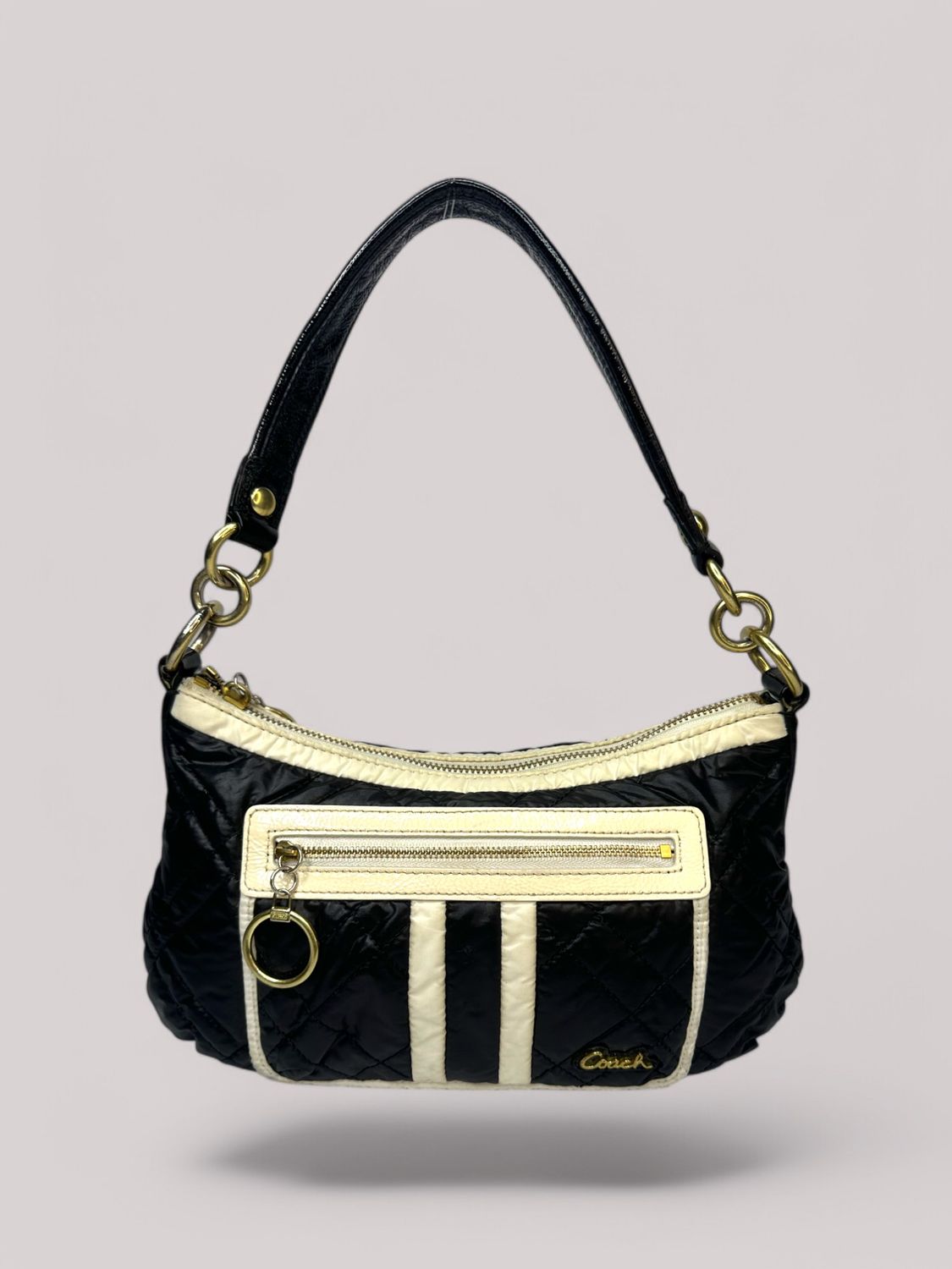 Coach Poppy Ski Bunny Black And White Quilted Nylon Bag