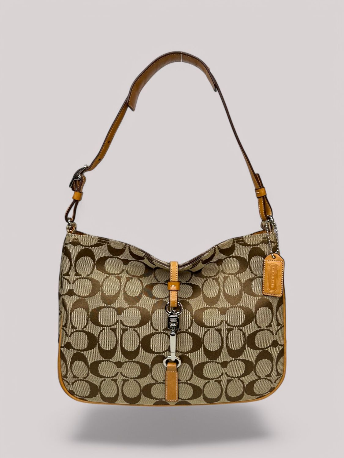 Coach Vintage Y2K Signature Tan Hampton Clip Jacquard Shoulder Bag
