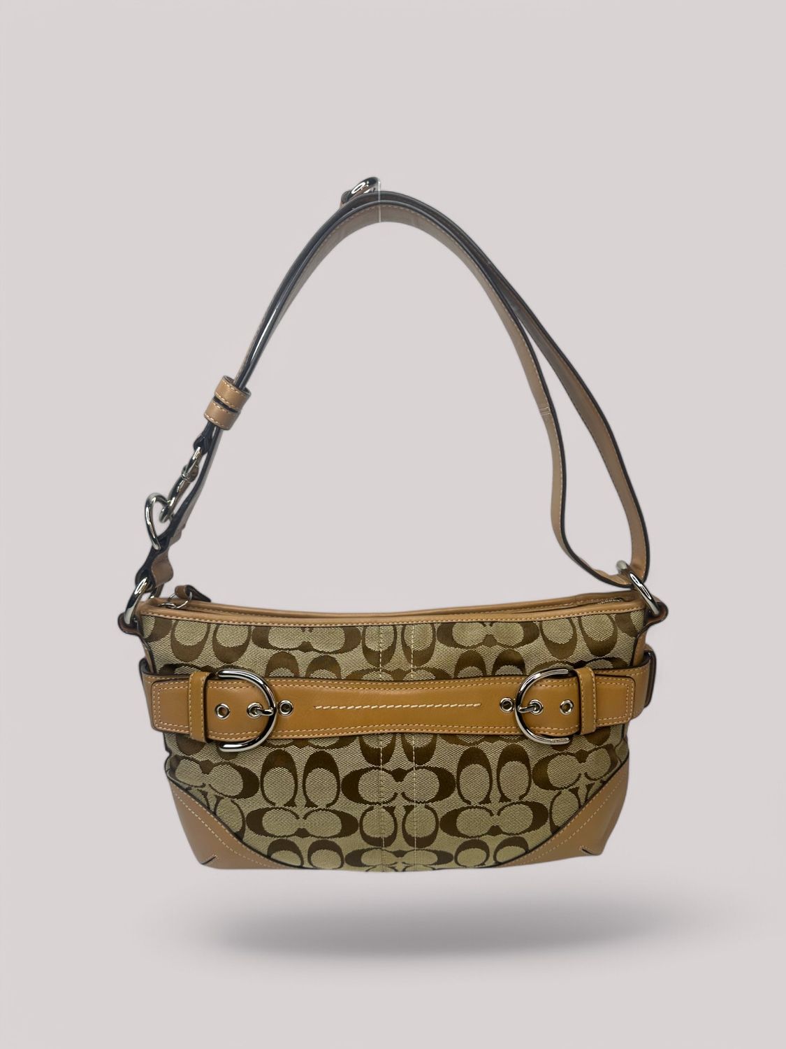 Coach Signature Tan Monogram Hobo Bag