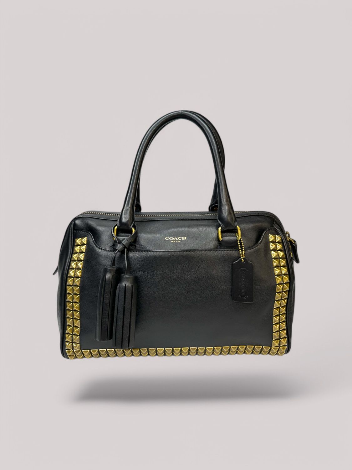 Coach Studded Bleecker Black Leather Satchel Bag