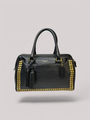 Coach Studded Bleecker Black Leather Satchel Bag