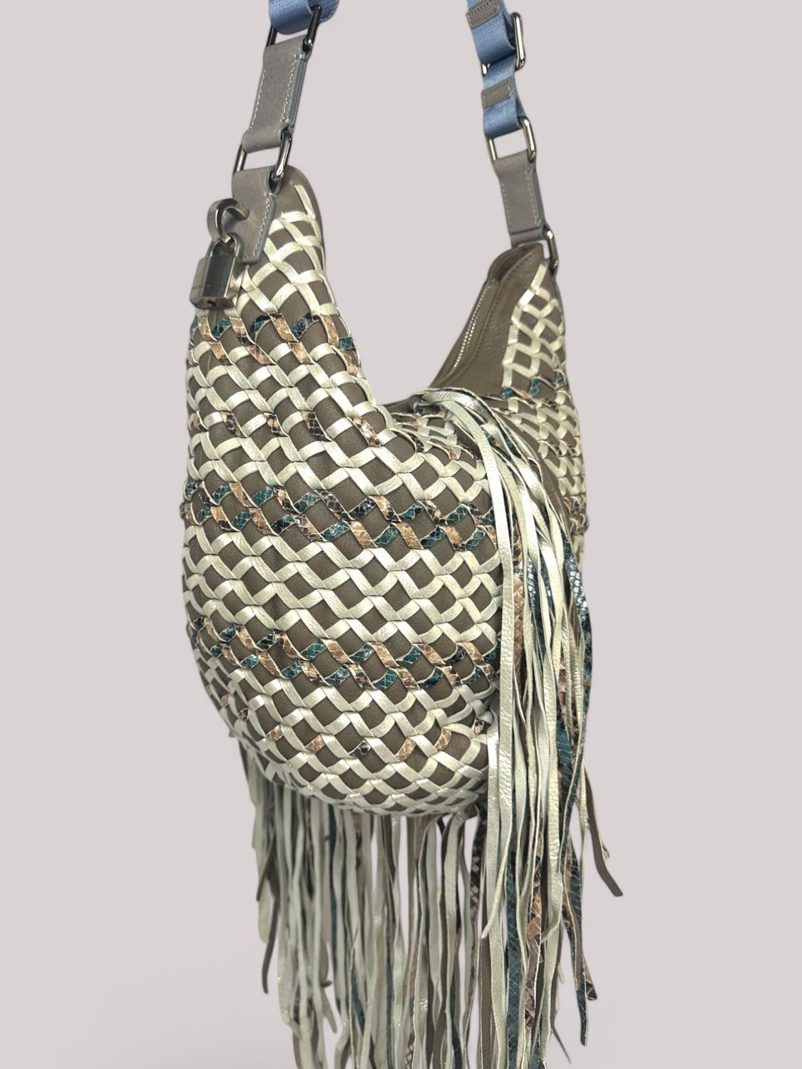 Marc Jacobs Vintage Silver &amp; Turquoise Leather Woven Bucket Bag