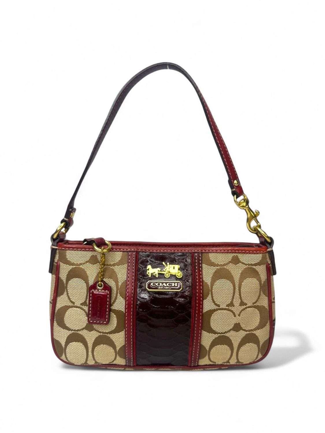 Coach Vintage Y2K Signature Stripe Demi Handbag In Maroon Crocodile Leather